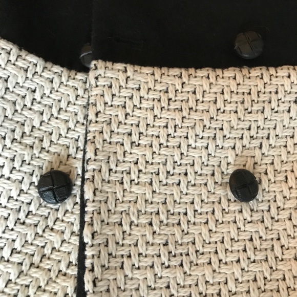 Black and White Pea Coat with Leather Detail - Picture 2 of 3